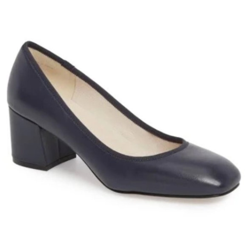 Kenneth Cole Womens Size 9.5 Navy Blue Leather Classic‎ Block Heels Pumps Shoes